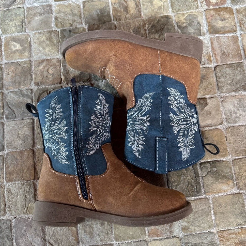 Kids Brown and Blue Western Boots